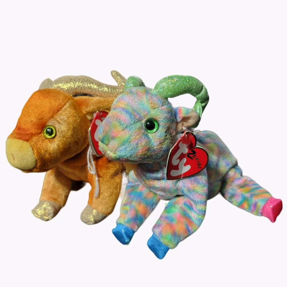TY Beanie Babies Chinese Zodiac Goat Ox Plush Lot 2 Stuffed Animal Toys